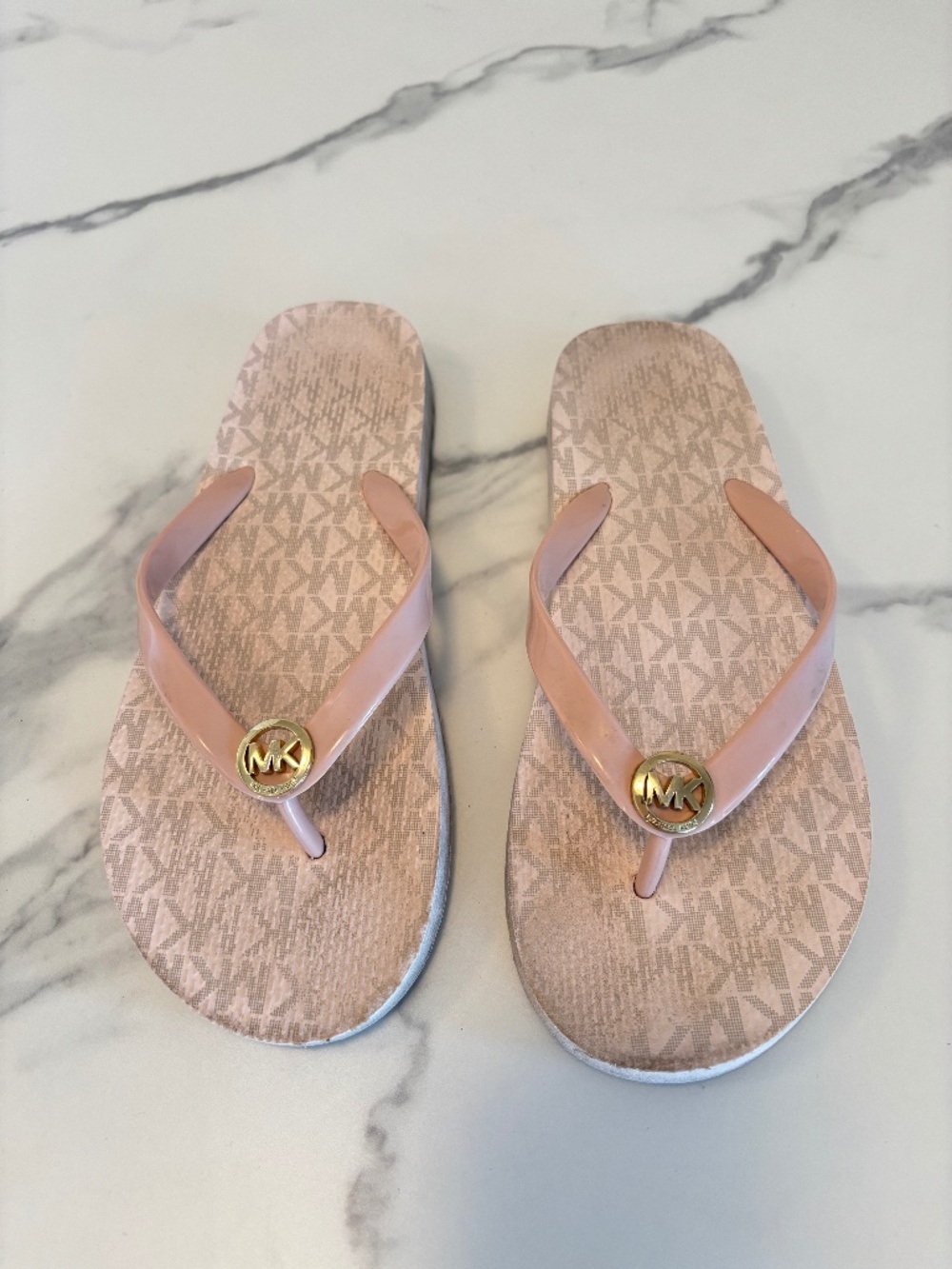 Michael Kors Signature Flip Flops Pink & Cream Size 8